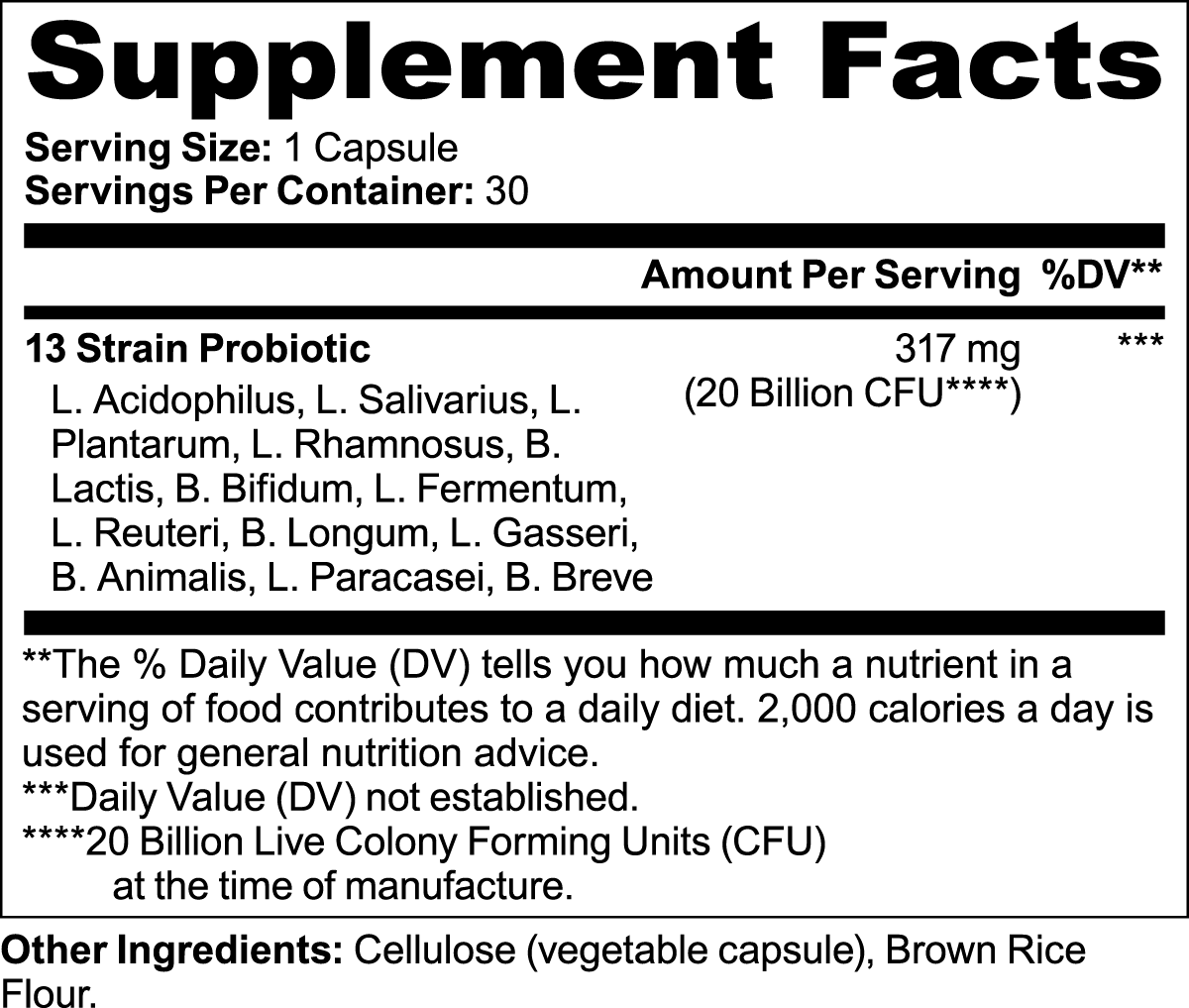 Probiotic Complex 20B CFU - 13 Strains - Digestive + Immune Support Formula *