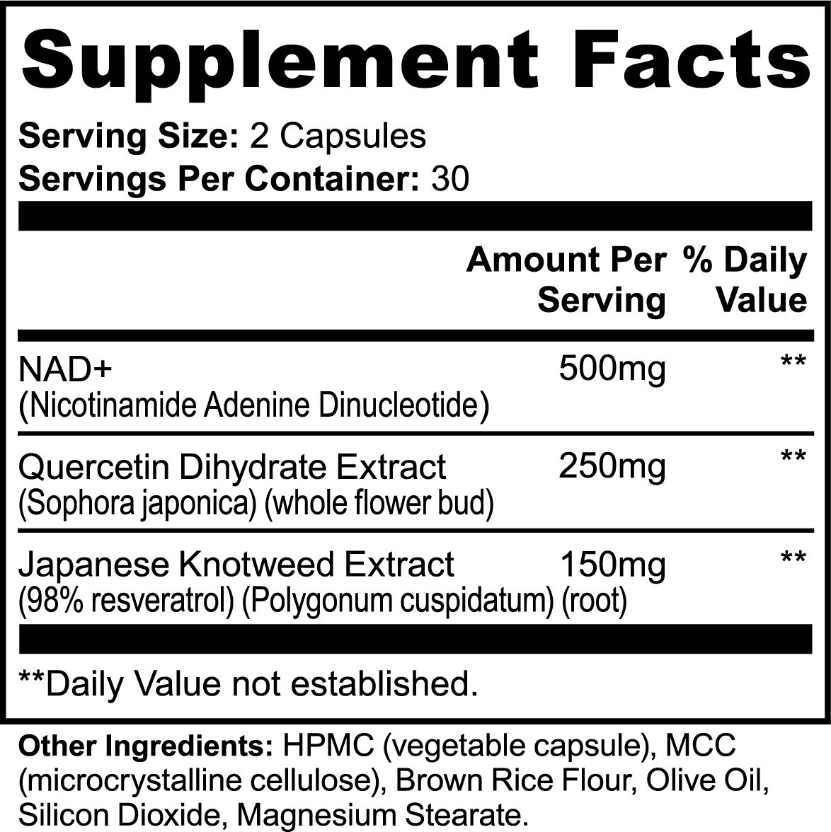 NAD+ 500mg Capsules - Cellular Energy Support - Quercetin + Resveratrol *