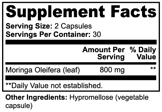 Organic Moringa Leaf Capsules - Pure Plant Superfood - Vegan Nutrition Support *
