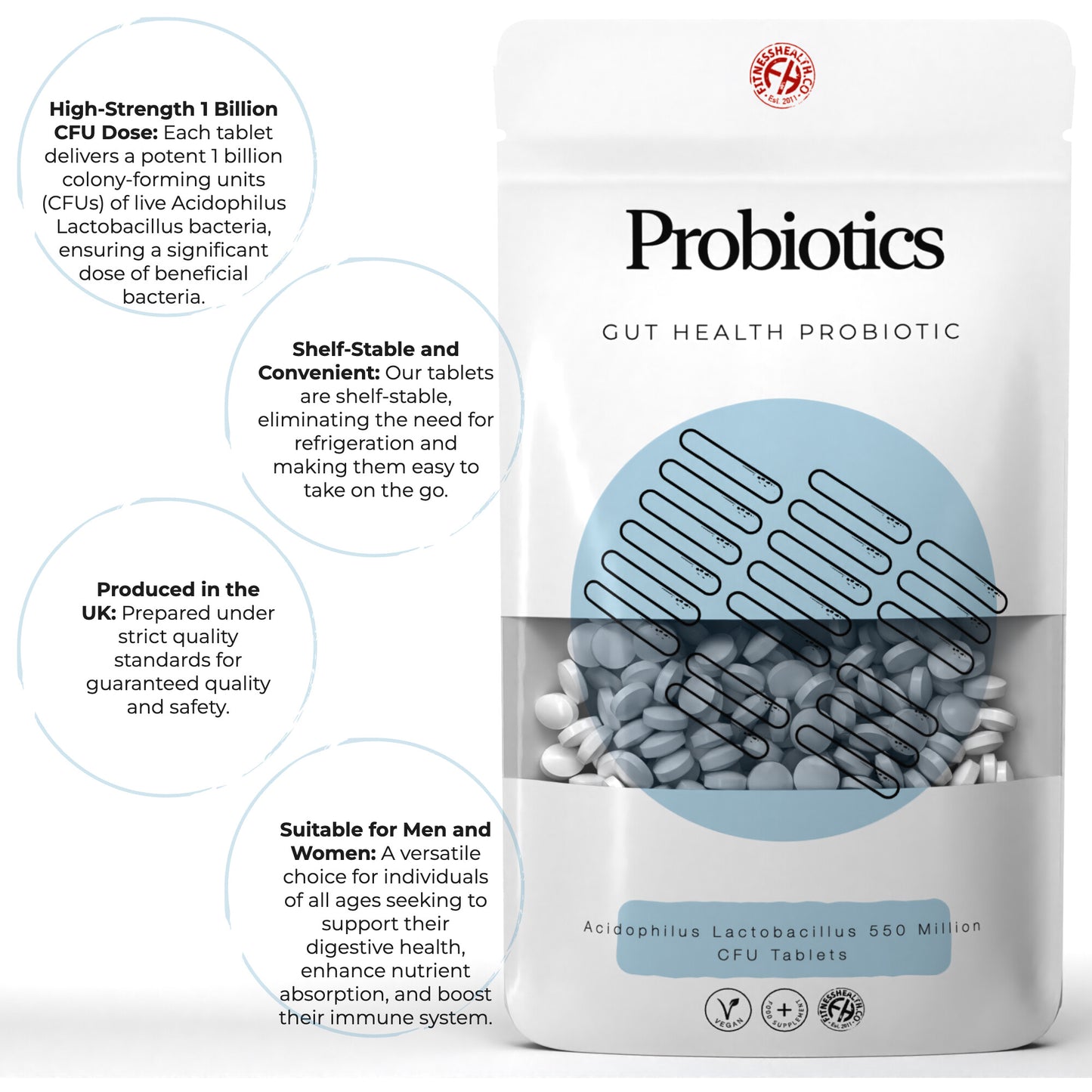 Acidophilus Lactobacillus 550 Million Probiotic Tablets