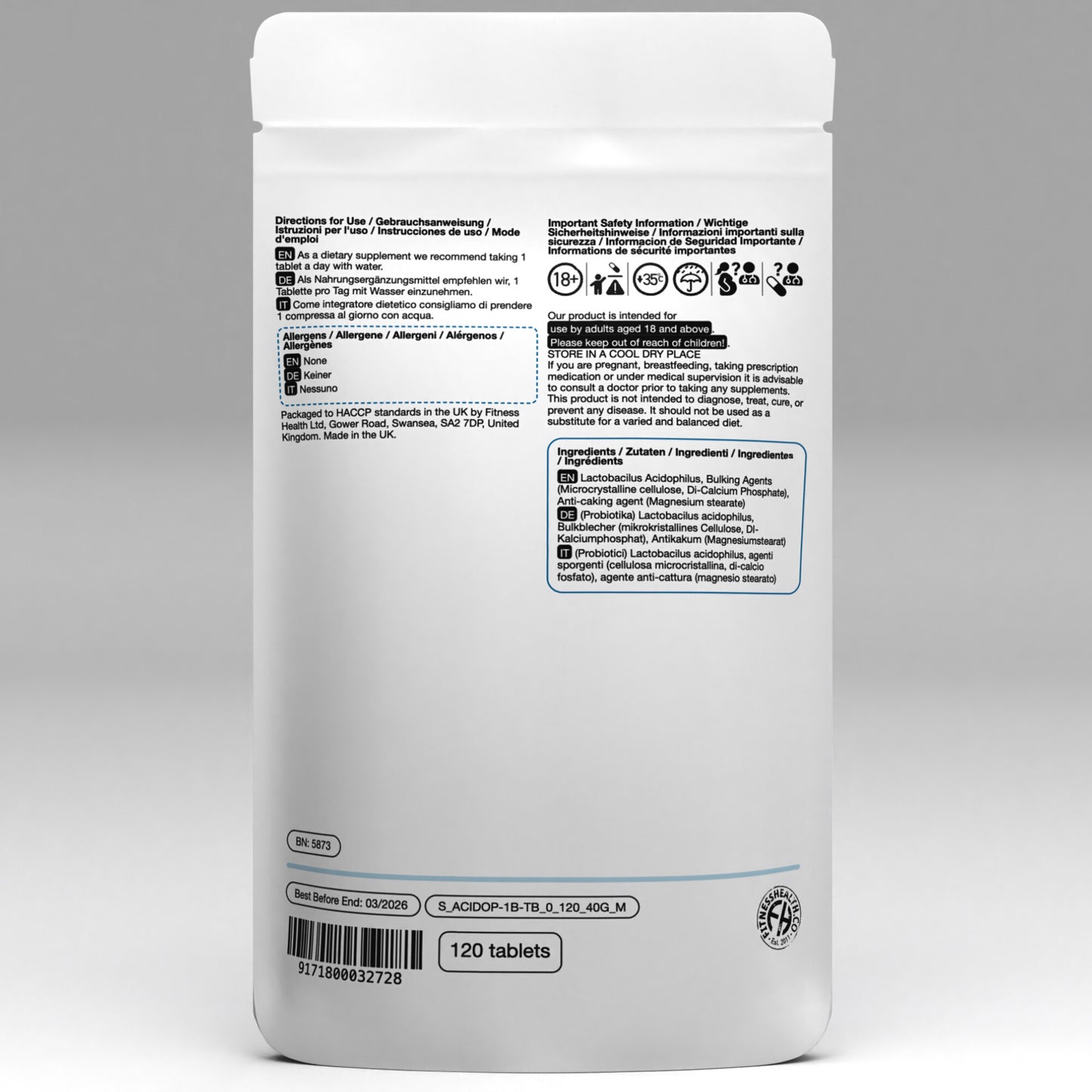 Acidophilus Lactobacillus 550 Million Probiotic Tablets