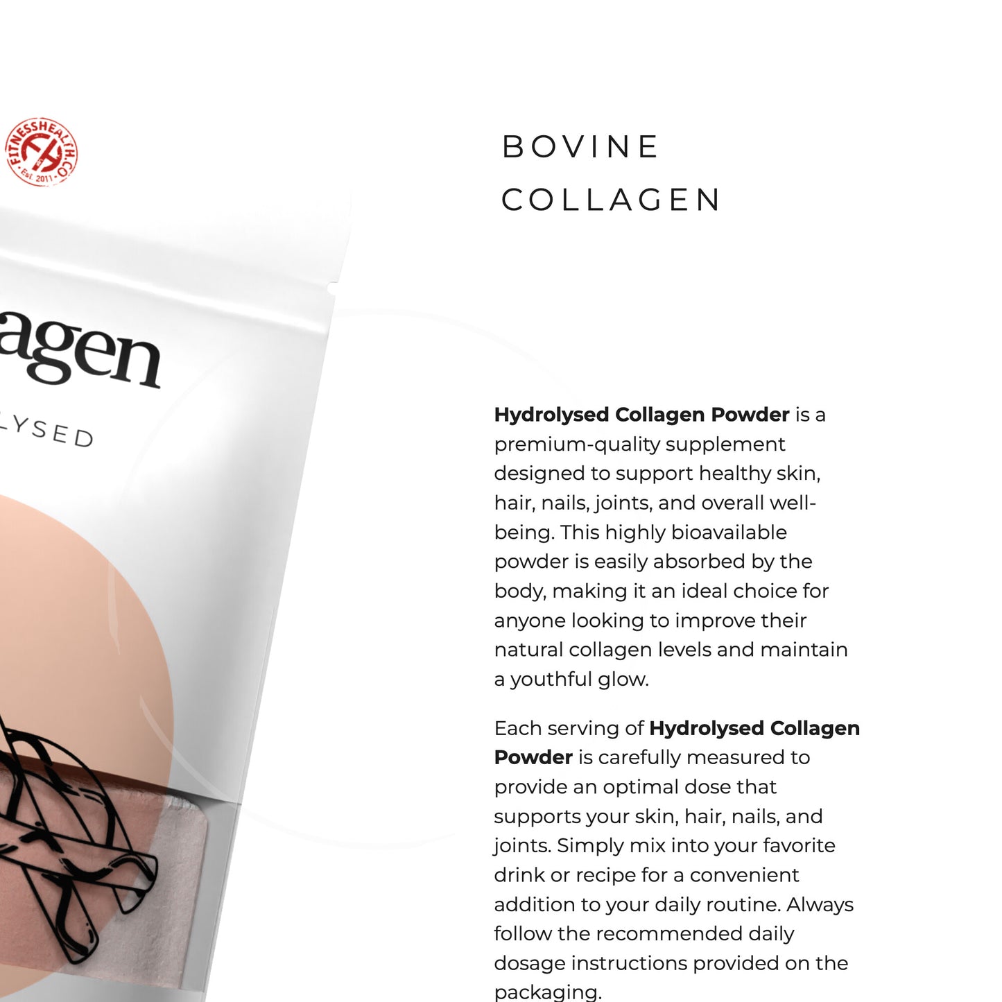 Pure Bovine Collagen Powder - 100g Promotes Healthy Skin Hair Bones Joints