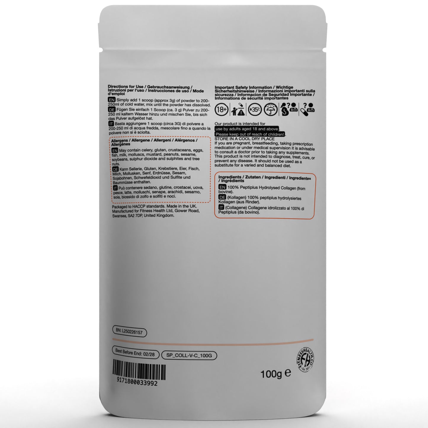Pure Bovine Collagen Powder - 100g Promotes Healthy Skin Hair Bones Joints