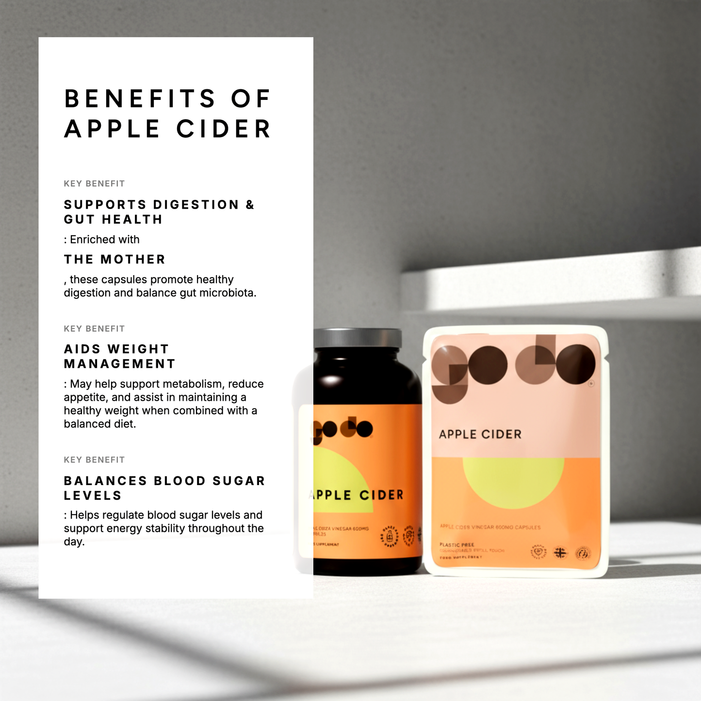 Digestive & Weight Management Support - Apple Cider Vinegar 600mg with The Mother Capsules