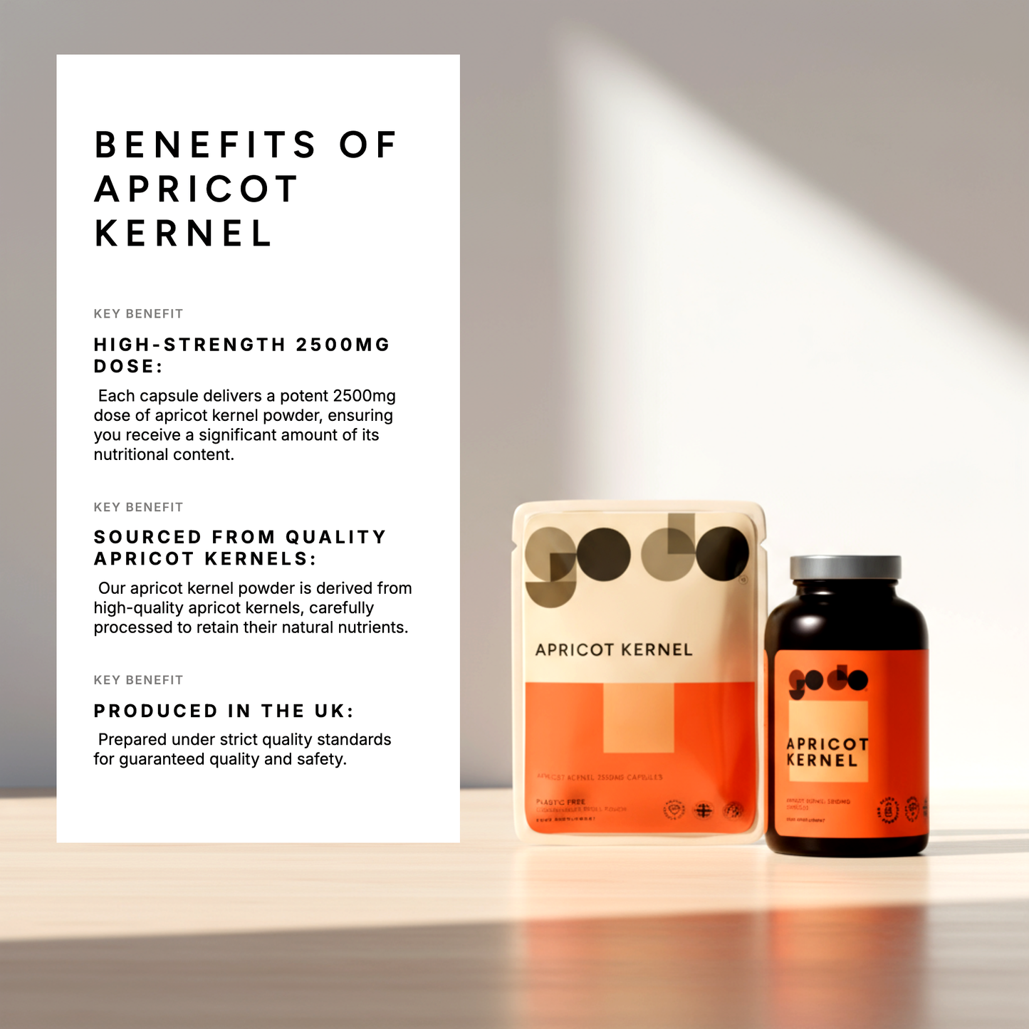 Nutritional & Antioxidant Support - Apricot Kernel 2500mg Capsules - UK Made Vegan