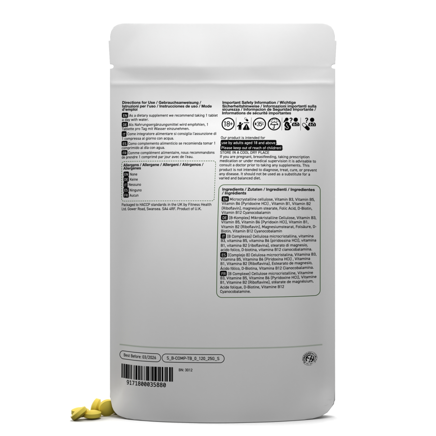 Vitamin B Complex Tablets - Essential B Vitamin Formula Natural Energy