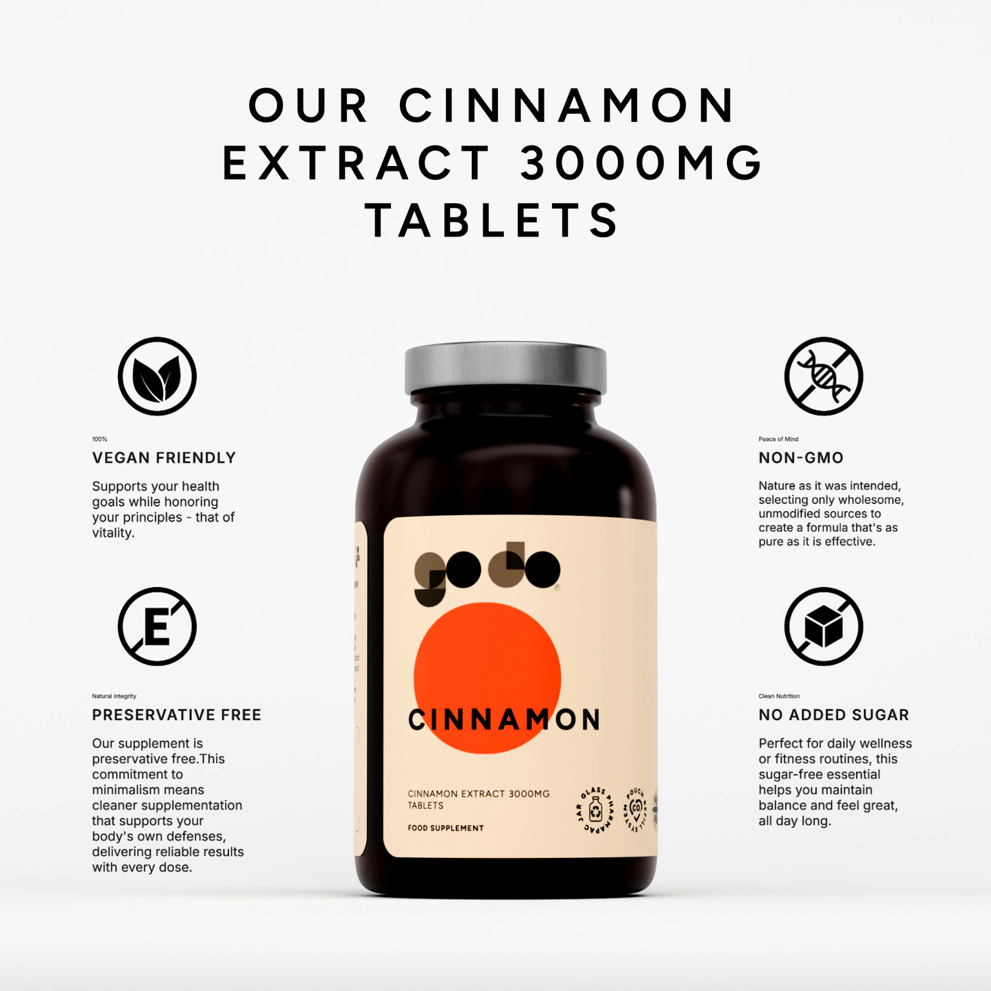 Blood Sugar & Metabolic Support - Cinnamon Extract 3000mg Tablets - UK Made Vegan