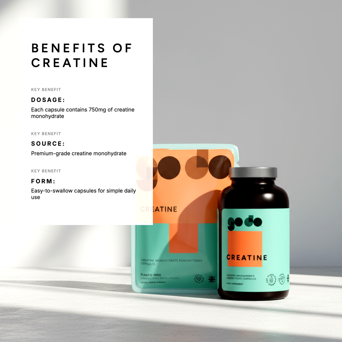 Creatine Monohydrate 750mg Capsules Vegan - Natural Performance Formula