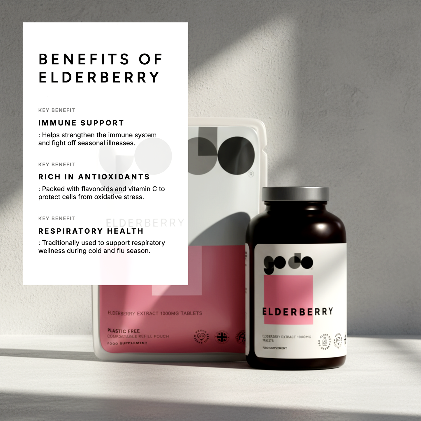 Immune & Antioxidant Support - Elderberry Extract 1000mg Tablets - UK Made Vegan