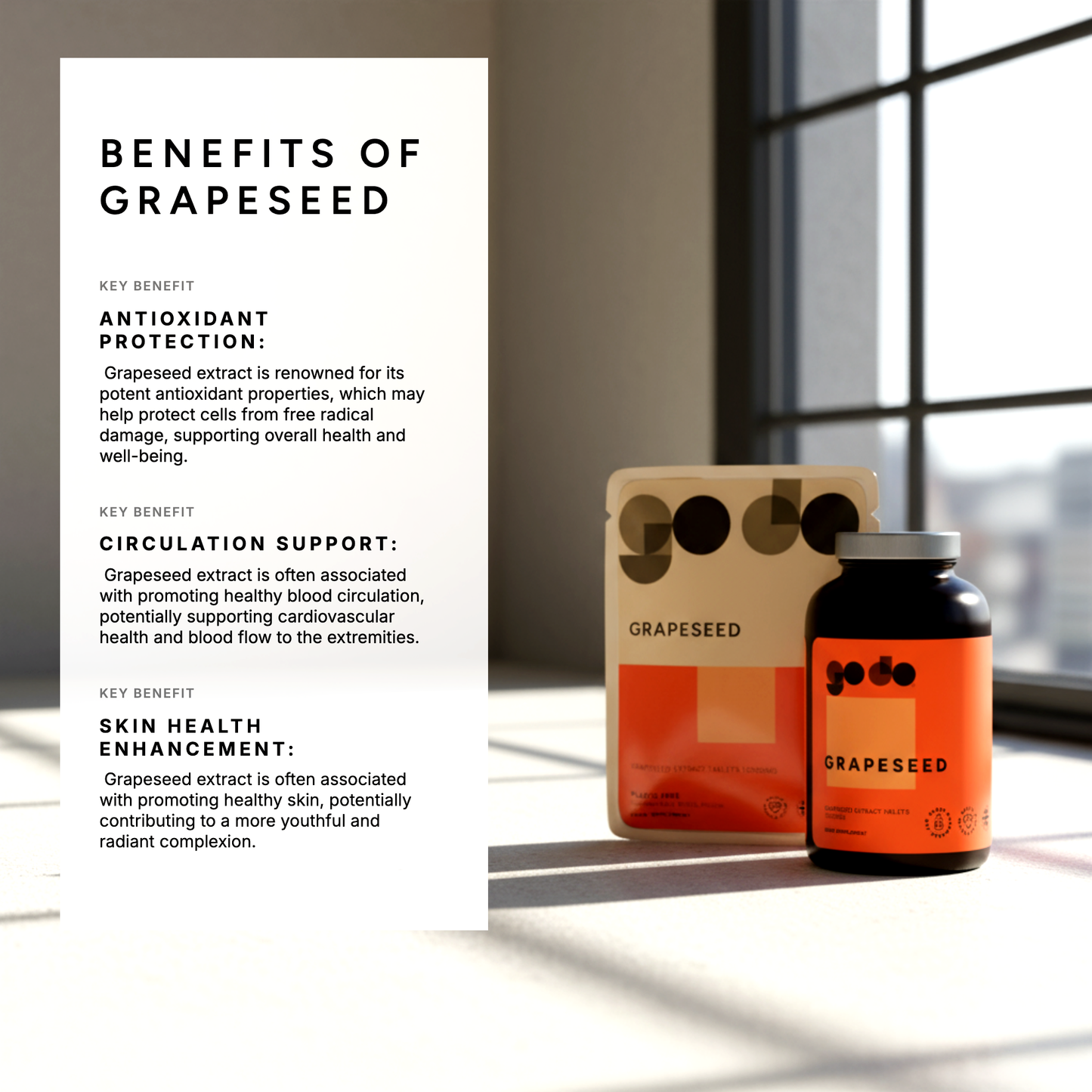 Antioxidant & Cardiovascular Support - Grapeseed Extract 12000mg Tablets - UK Made Vegan