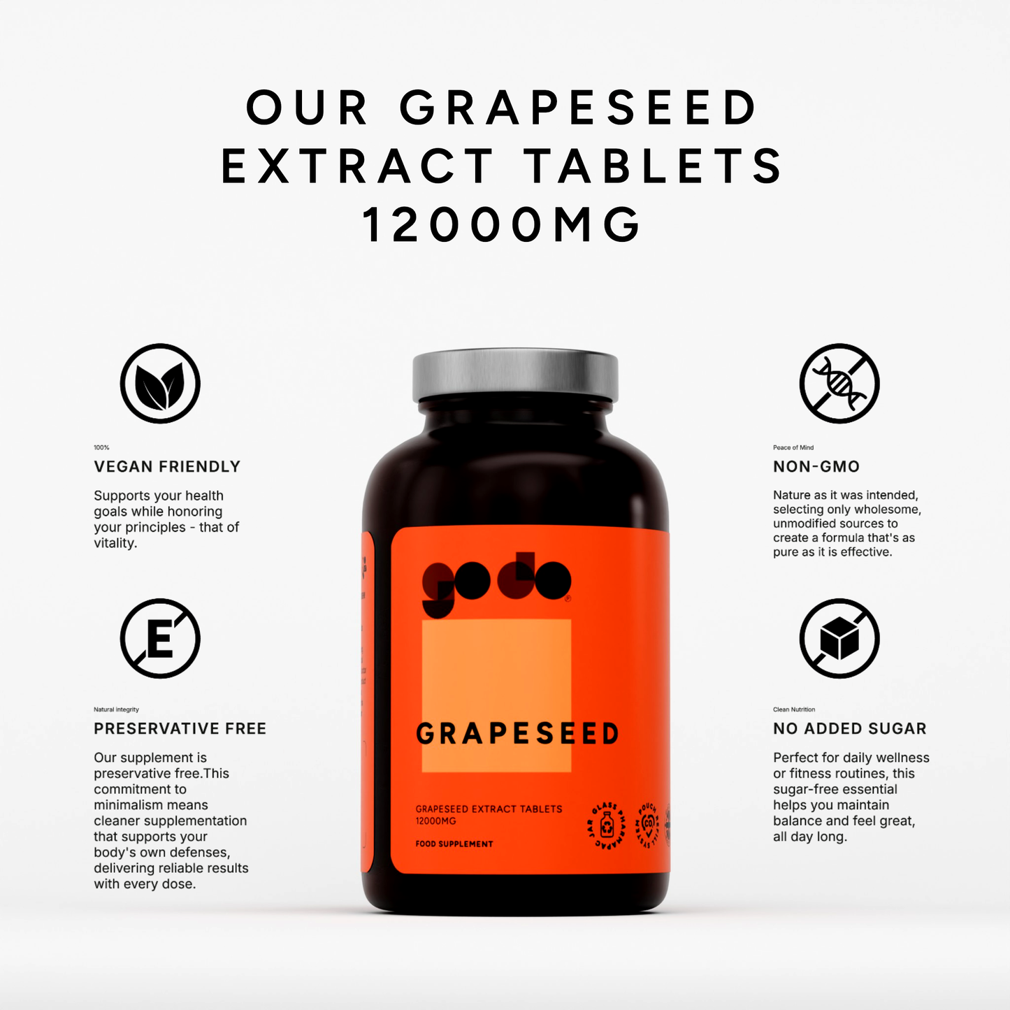 Antioxidant & Cardiovascular Support - Grapeseed Extract 12000mg Tablets - UK Made Vegan