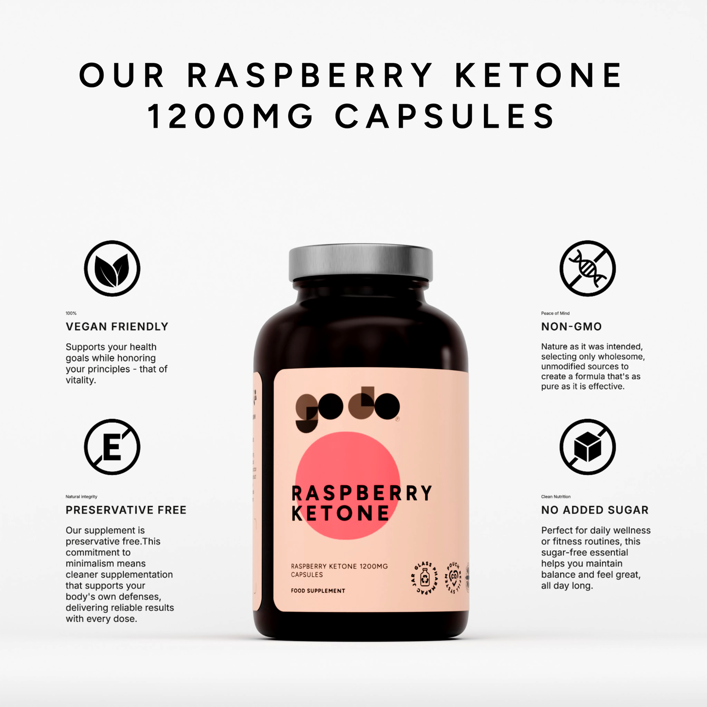 Digestive & Weight Management Support - Raspberry Extract Capsules 1000mg (4% Ketones)