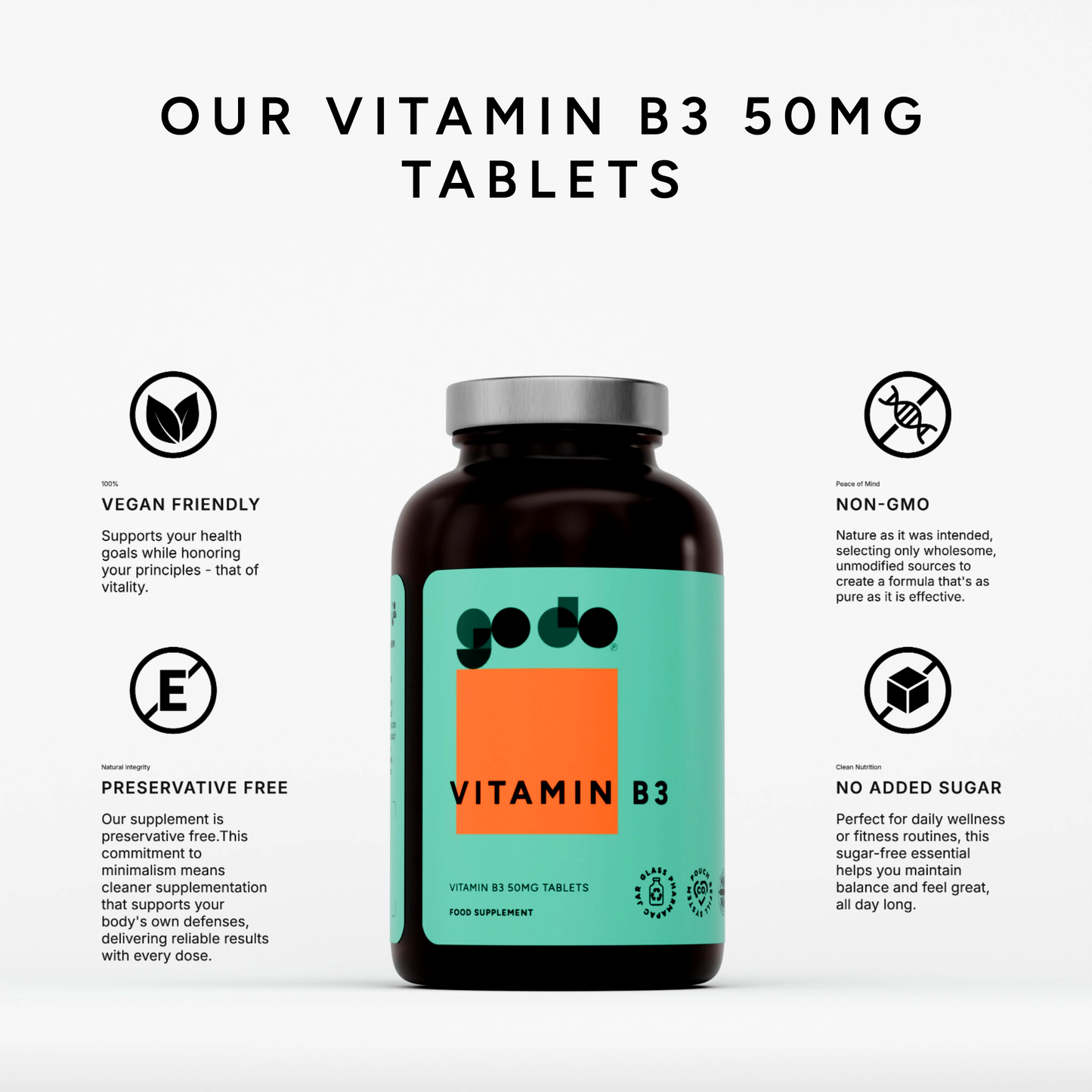 Vitamin B3 Nicotinamide 50mg Tablets - UK Made Vegan Supplement - Essential B Vitamin Formula
