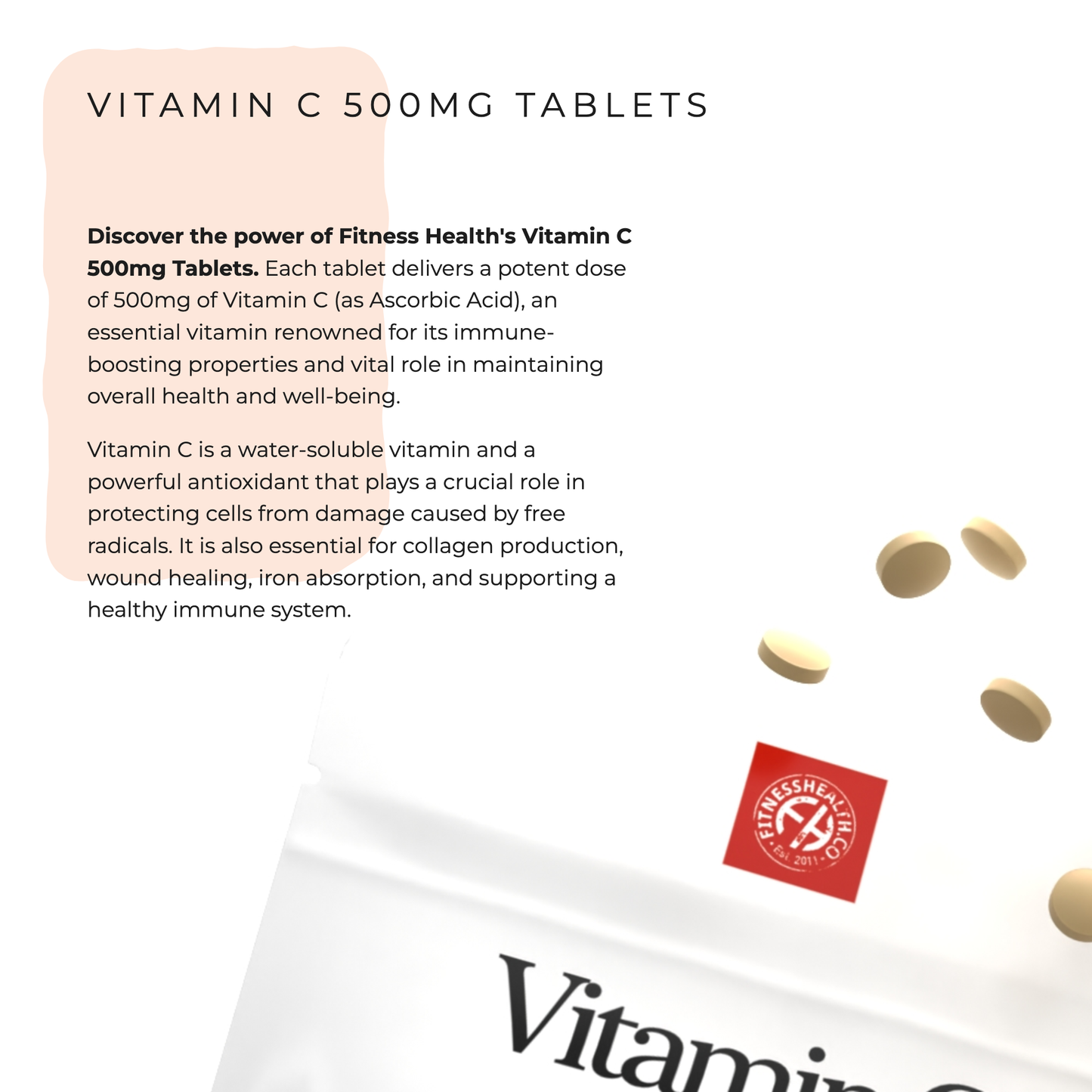 Vitamin C 500mg Tablets - Ascorbic Acid - Immune Support