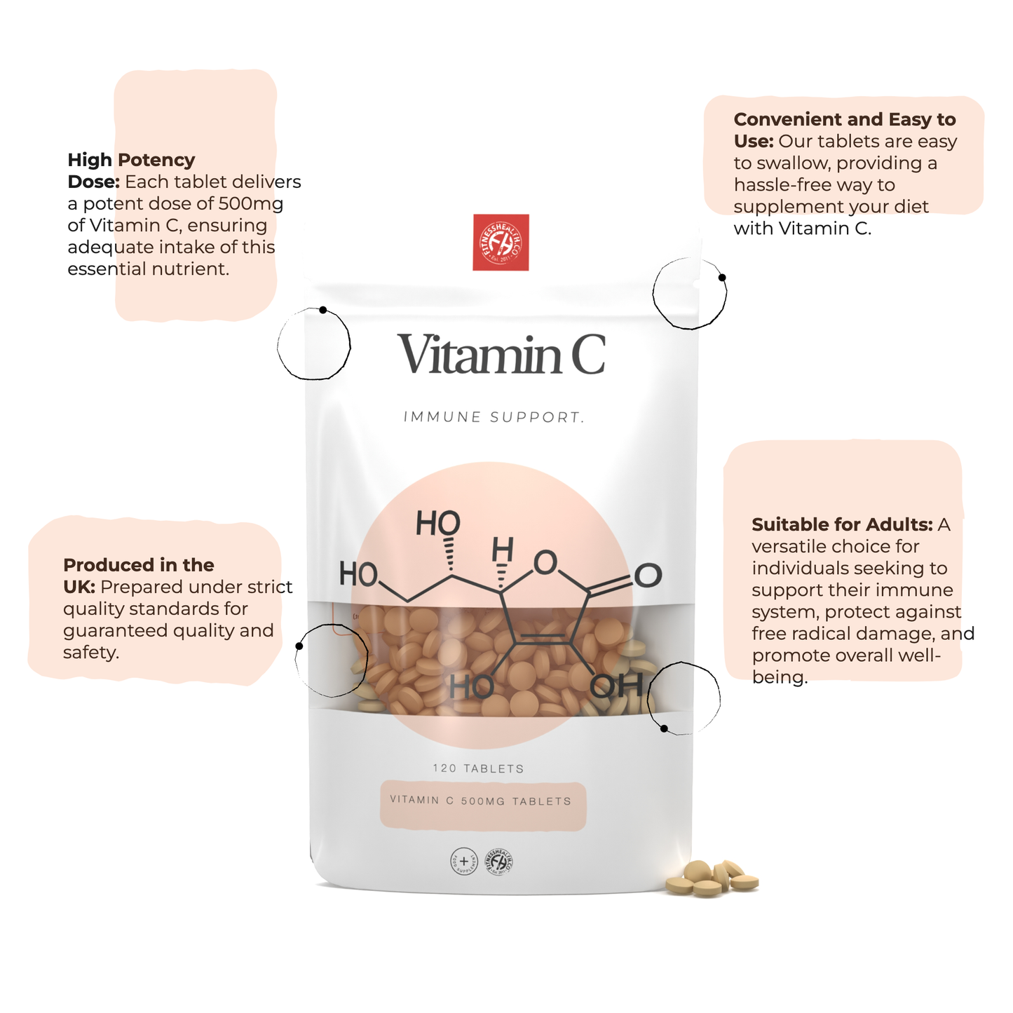 Vitamin C 500mg Tablets - Ascorbic Acid - Immune Support
