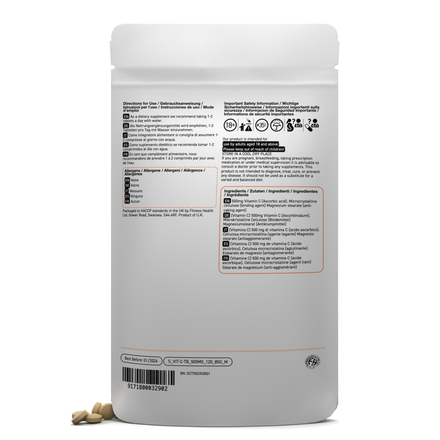Vitamin C 500mg Tablets - Ascorbic Acid - Immune Support
