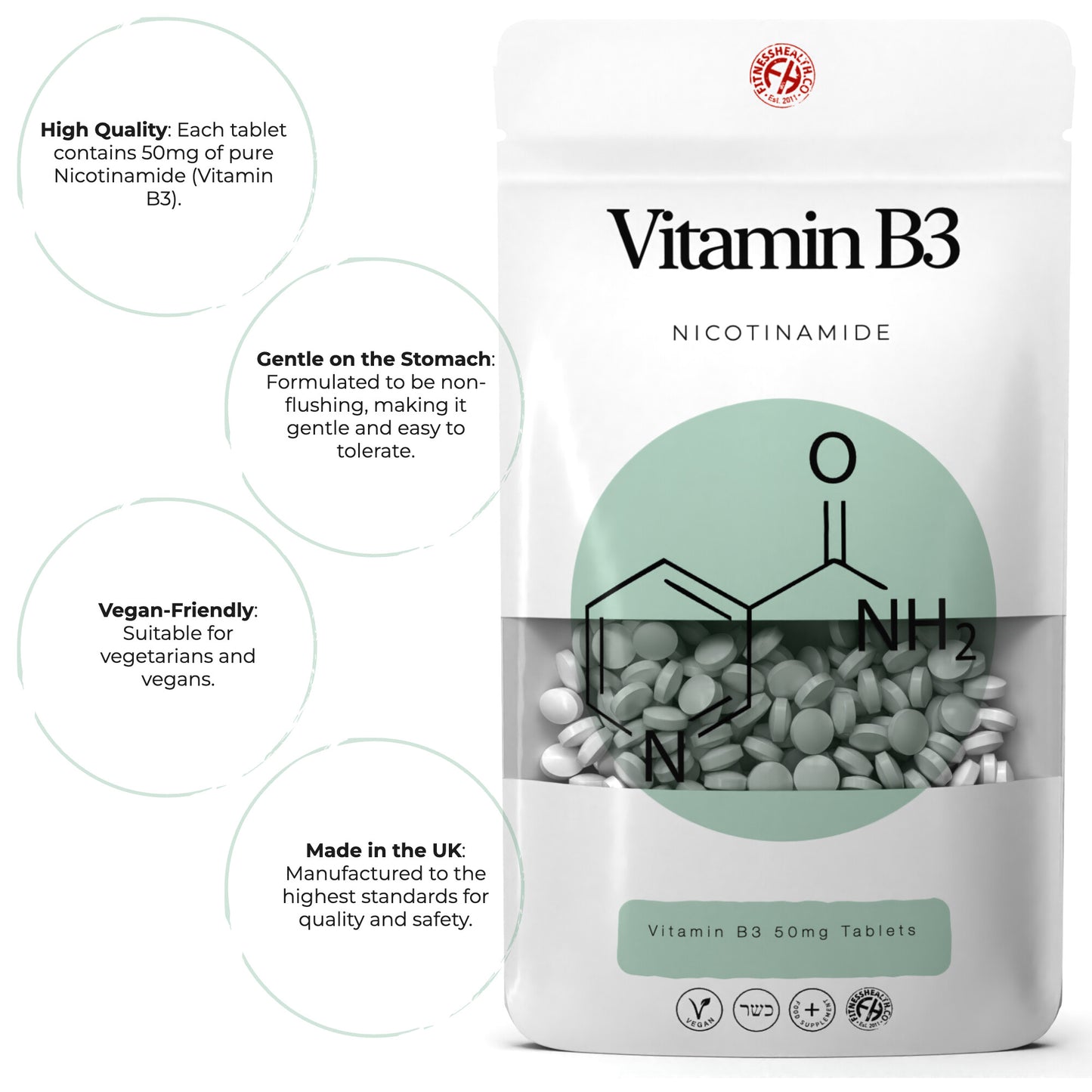 Vitamin B3 Nicotinamide Tablets - Niacin Non Flush