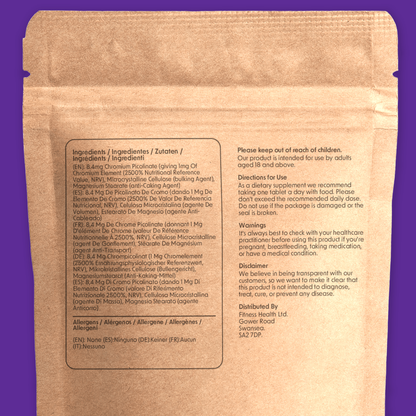 Chromium Tablets 8MG Vegan Tablets - Fitness Health