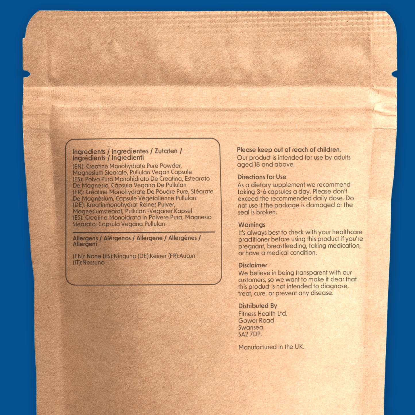 Creatine Monohydrate 750mg Capsules Vegan - Fitness Health
