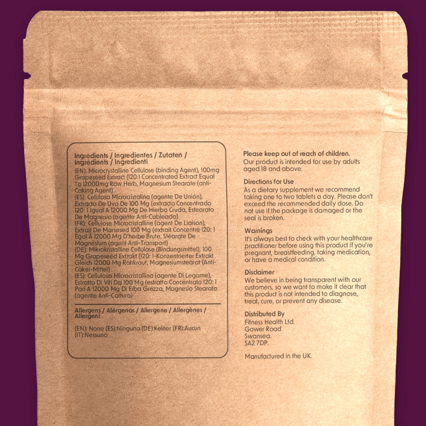 Grape Seed Extract 12000mg Tablets Vegan - Fitness Health