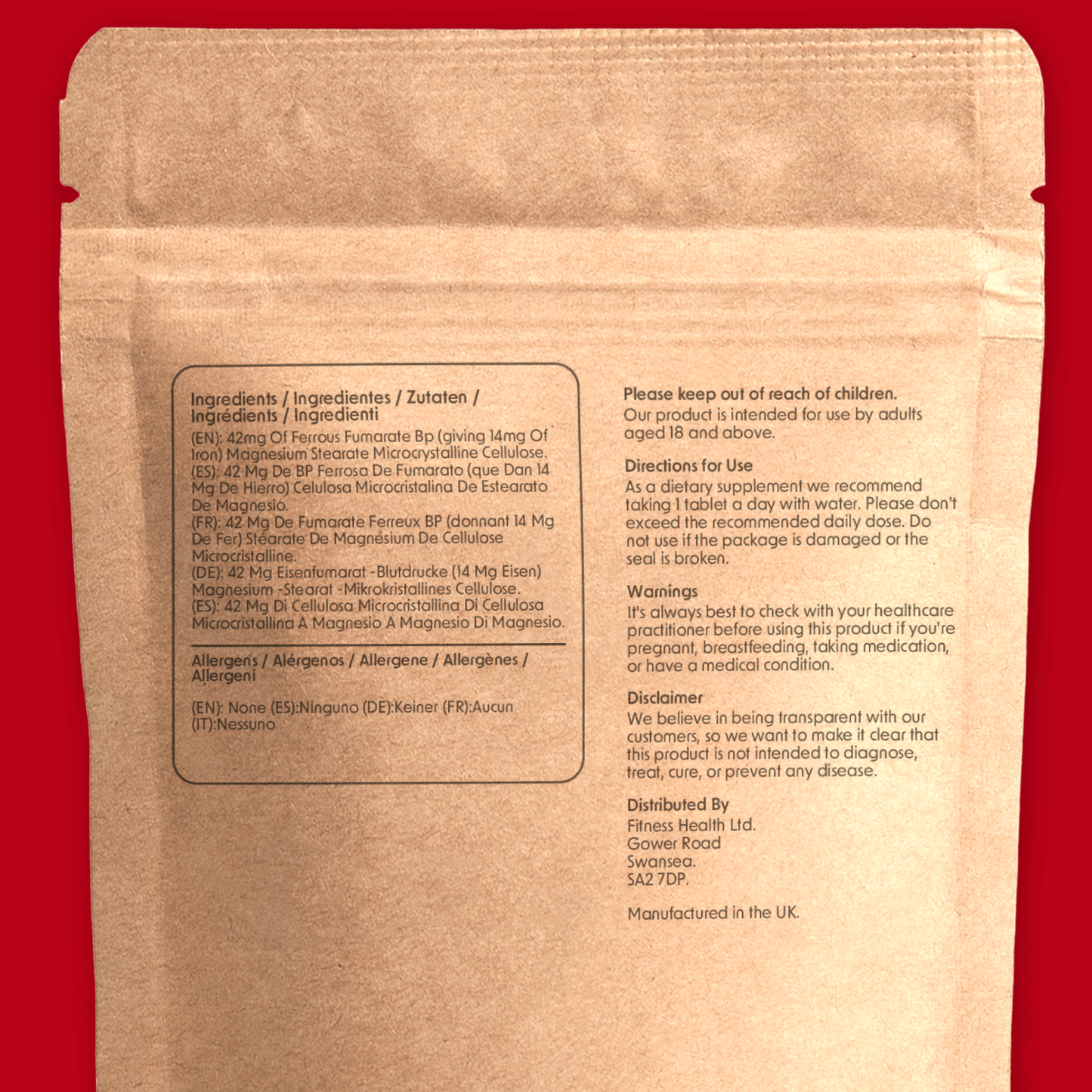 Iron 14mg Tablets - ONE a day - Fitness Health