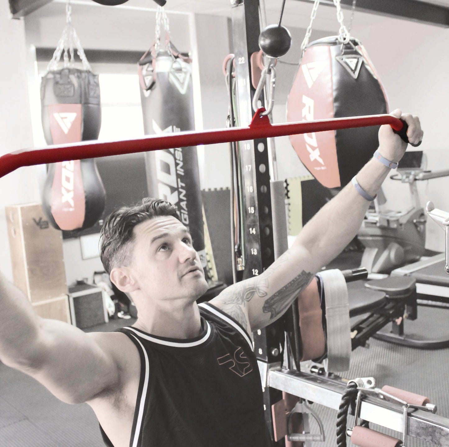 Lat pull down bar Cable Machine attachment (Red) - Fitness Health