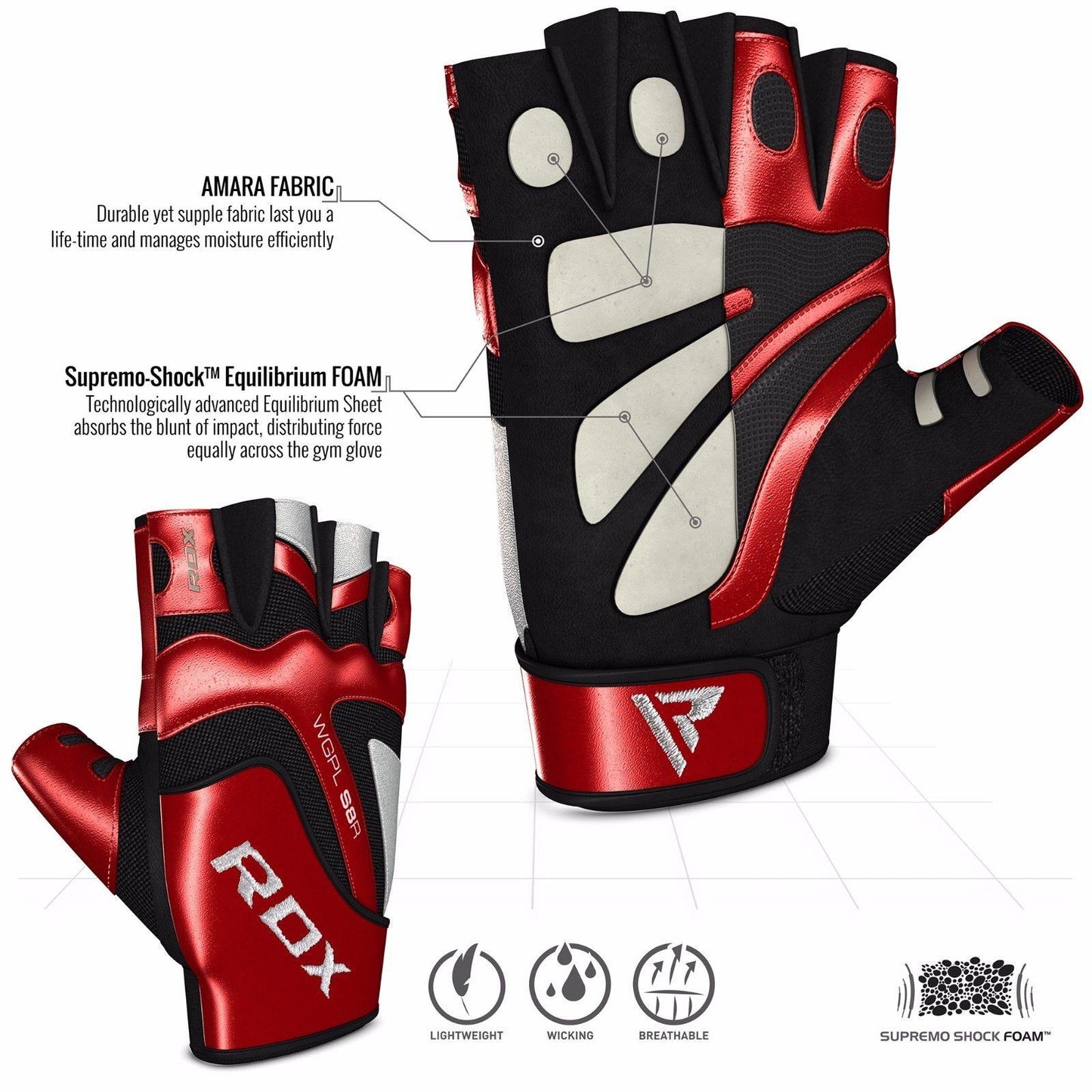 RDX S8 Bold Leather Gym Gloves - Fitness Health 