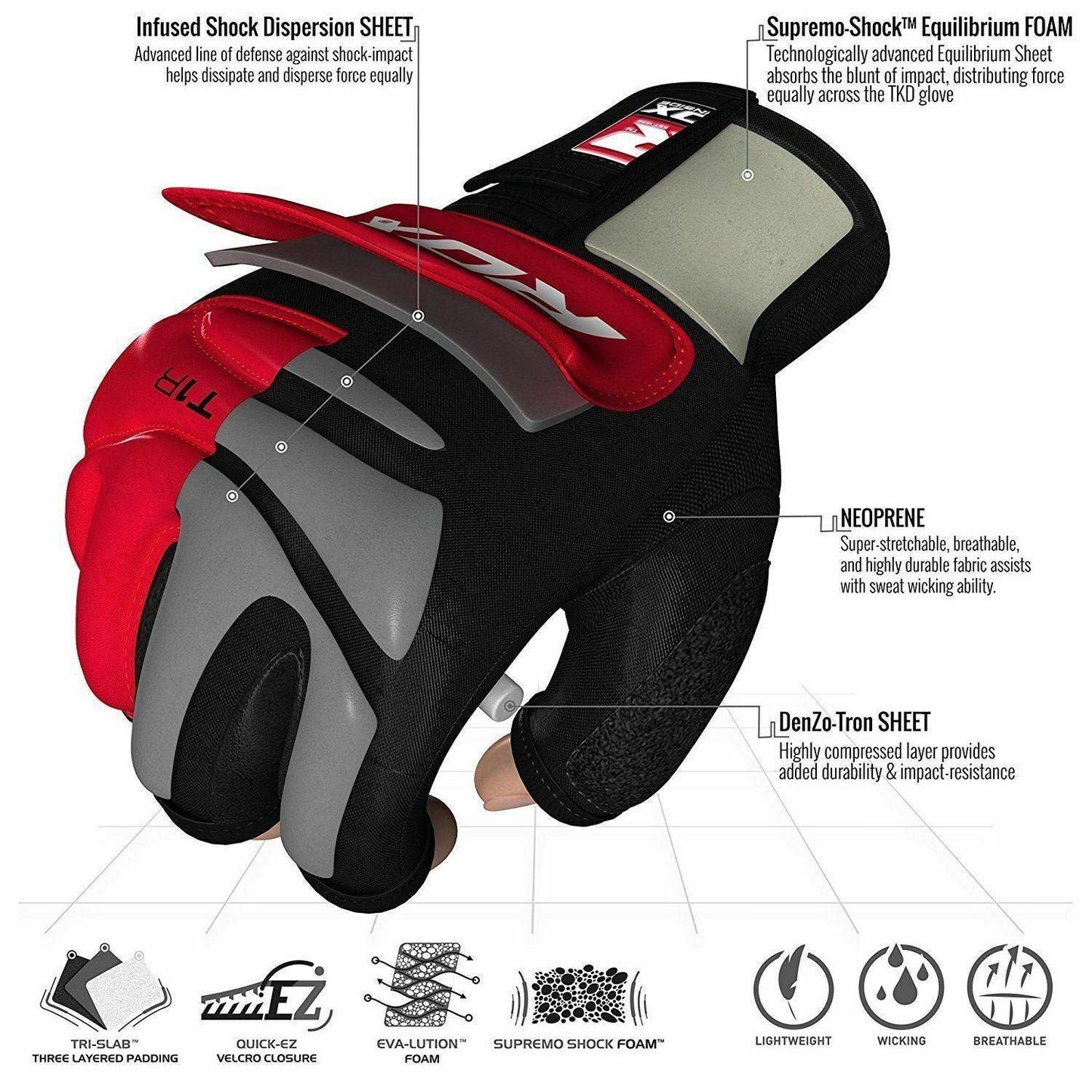 RDX T1 Large Red LeatherX Taekwondo Gloves - Fitness Health