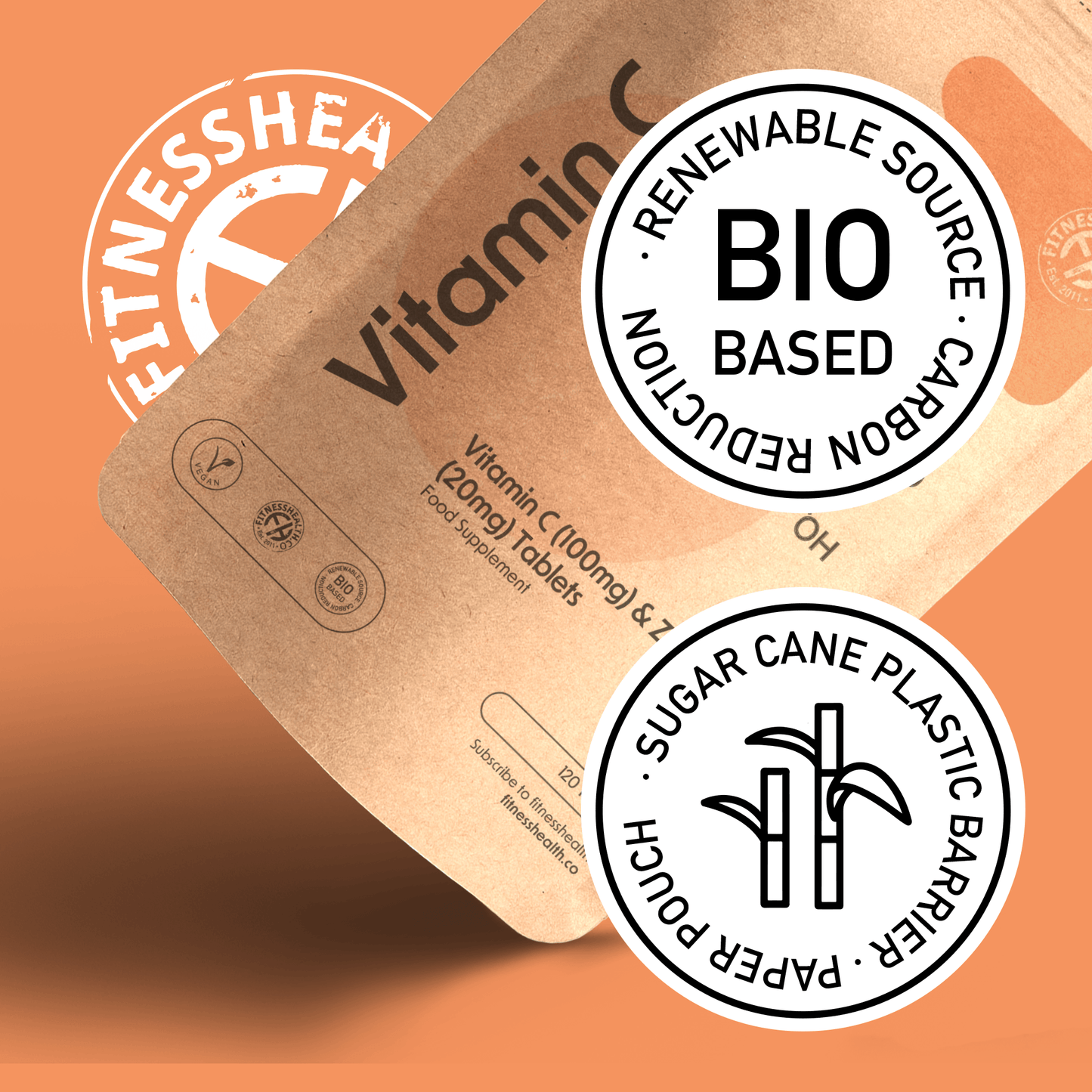 Vitamin C 100mg & Zinc 20mg - Natural Immune Boost Vegan - Fitness Health