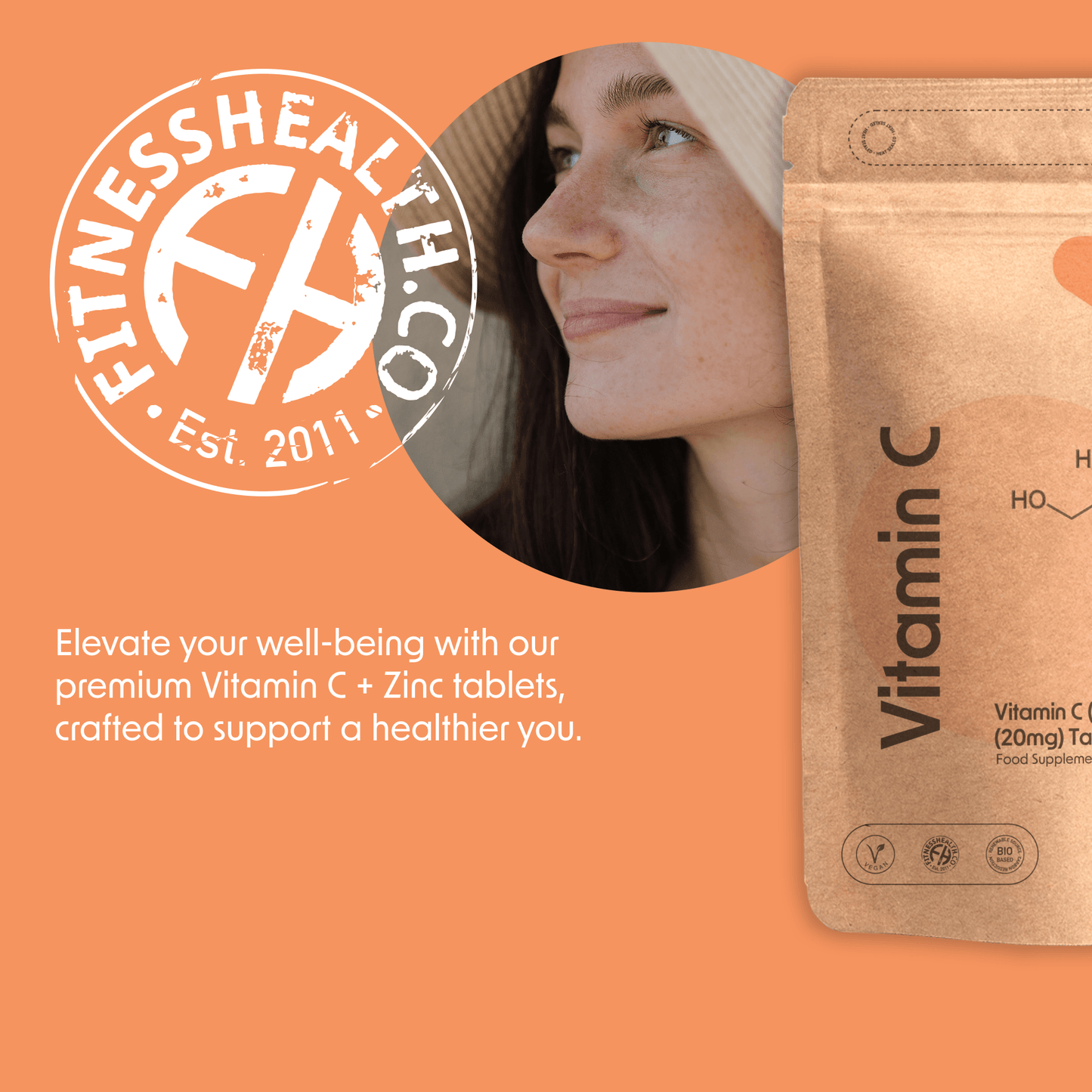 Vitamin C 100mg & Zinc 20mg - Natural Immune Boost Vegan - Fitness Health