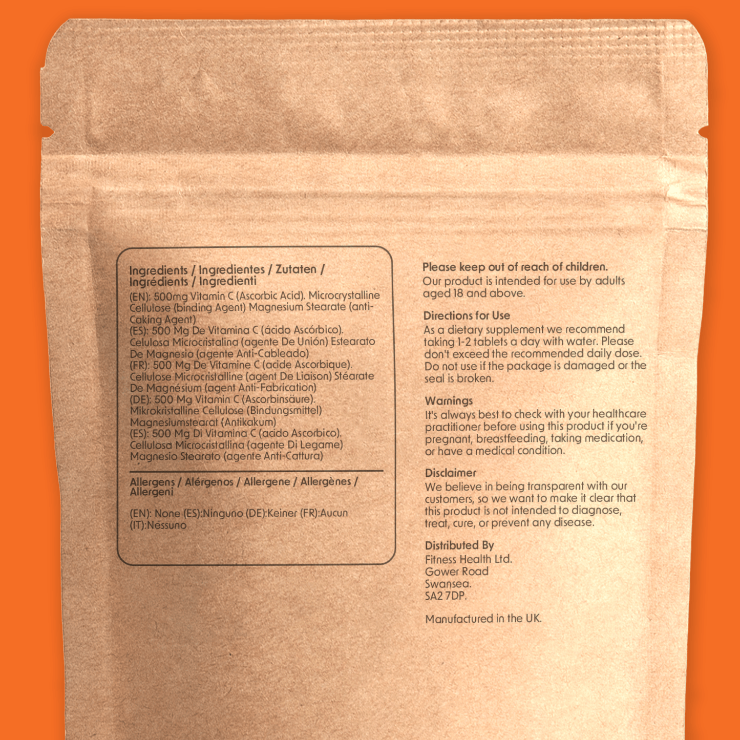 Vitamin C 500mg Tablets - Ascorbic Acid - Immune Support - Fitness Health