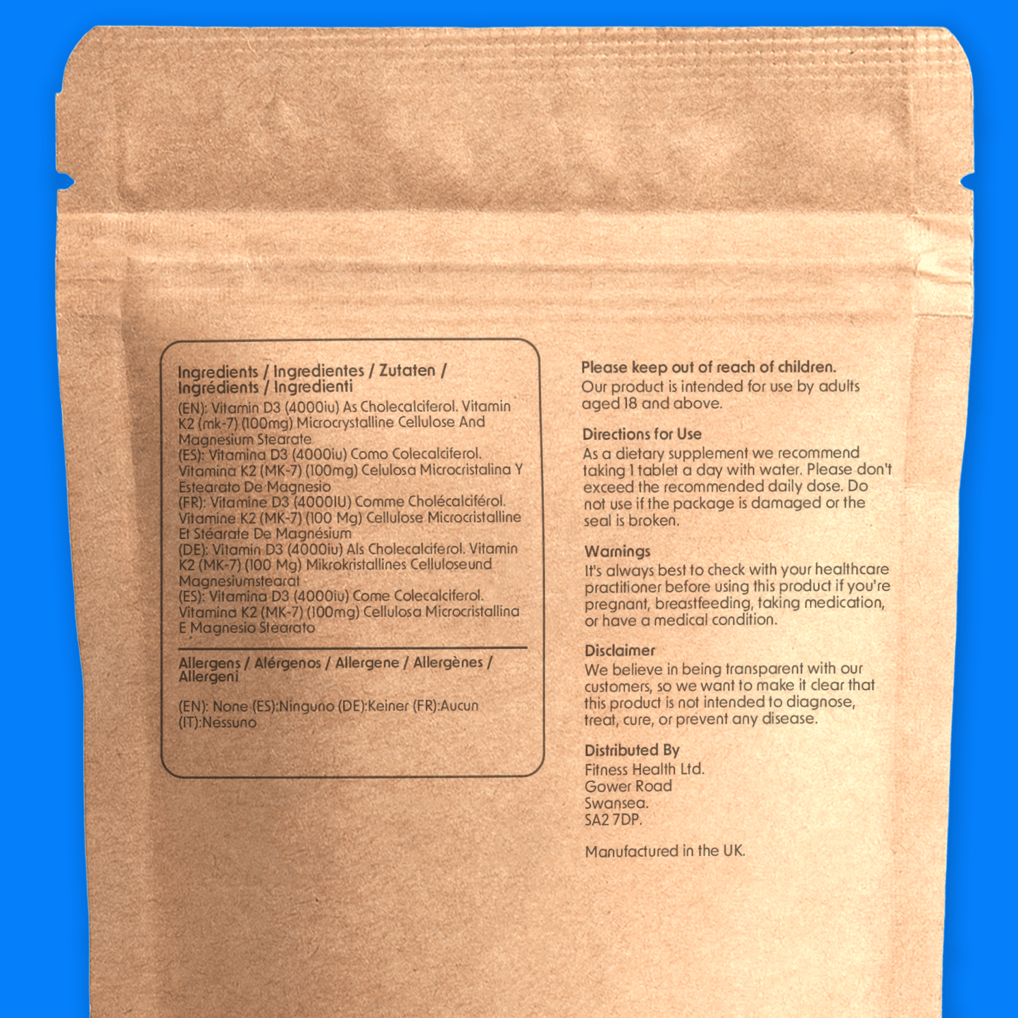 VITAMIN D3 4000iu & K2 100mcg Tablet - Fitness Health