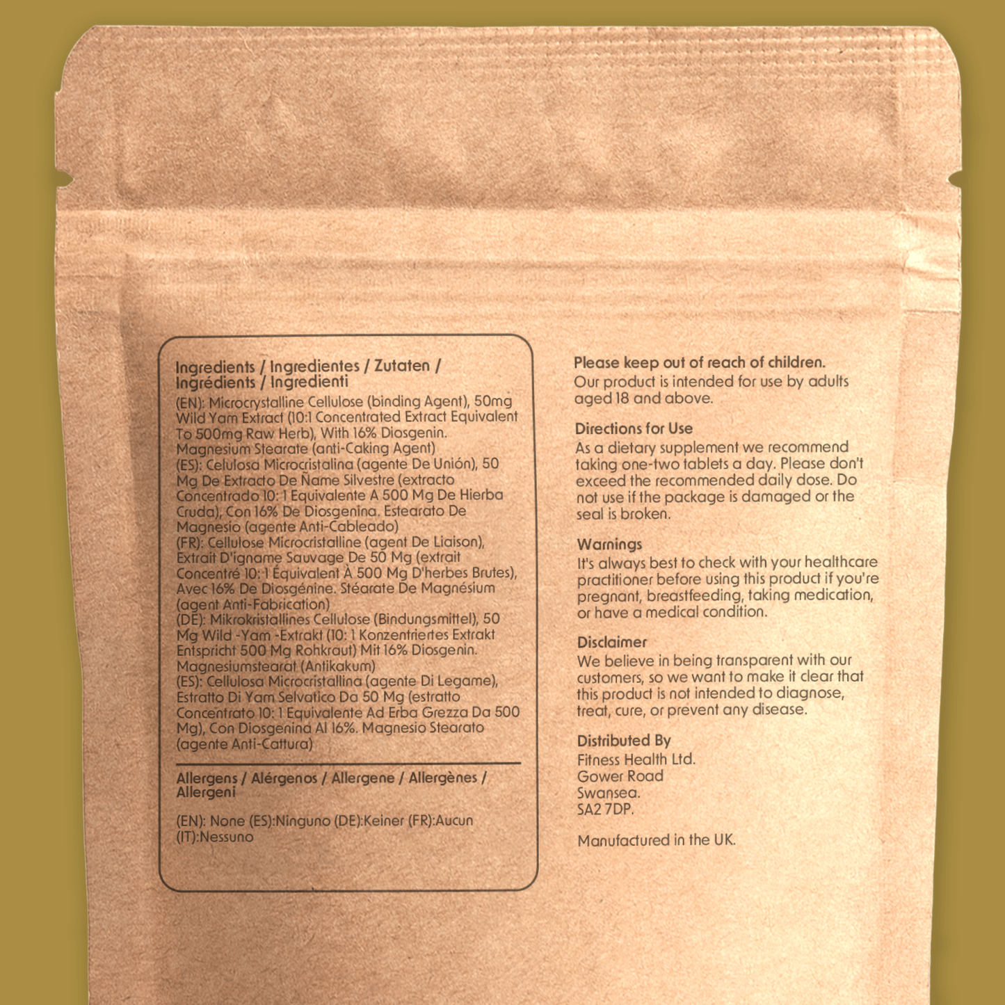 Wild Yam 500mg tablets - Fitness Health