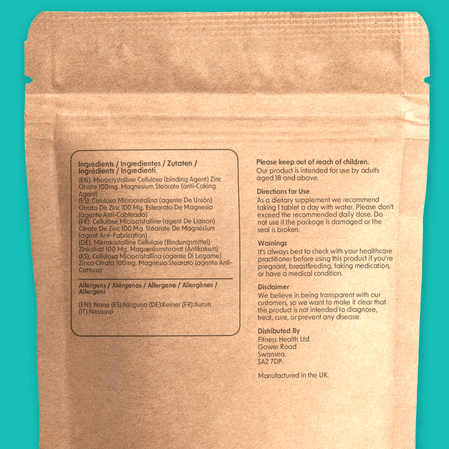 Zinc Citrate 100mg Tablets Max Strength Vegan - Fitness Health