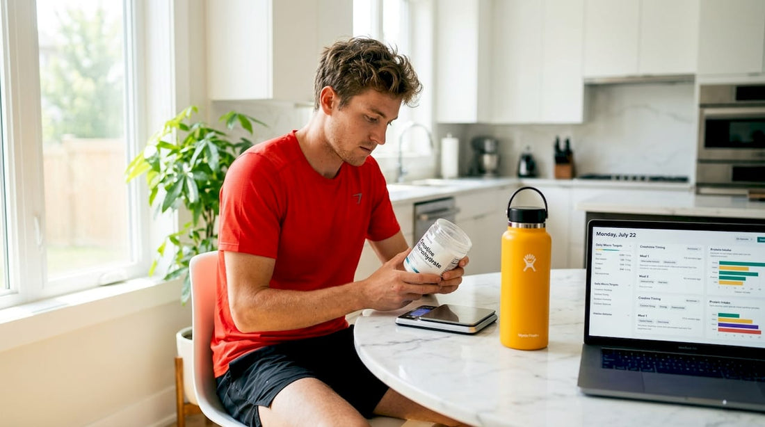 Athlete reviewing supplement before competition