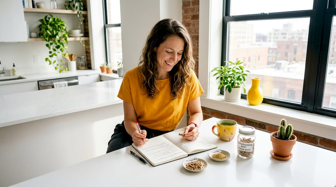 Nutritionist with adaptogens in kitchen