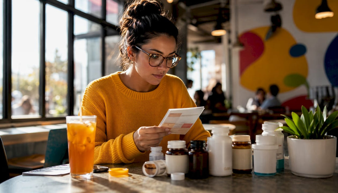 Woman organizing fertility vitamin supplements
