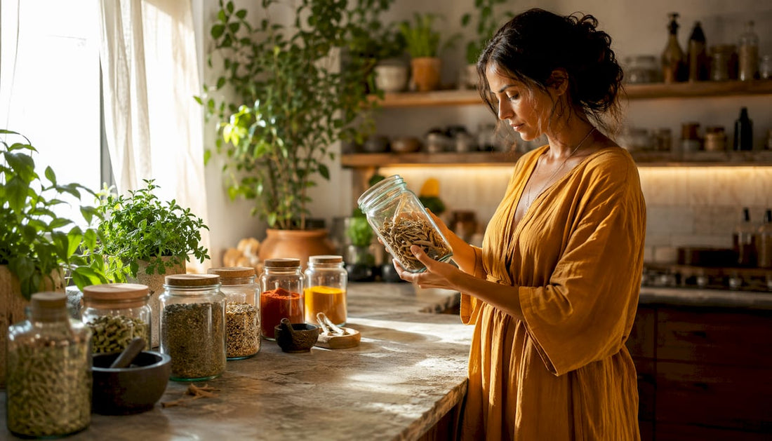 Herbalist examining ashwagandha root extract