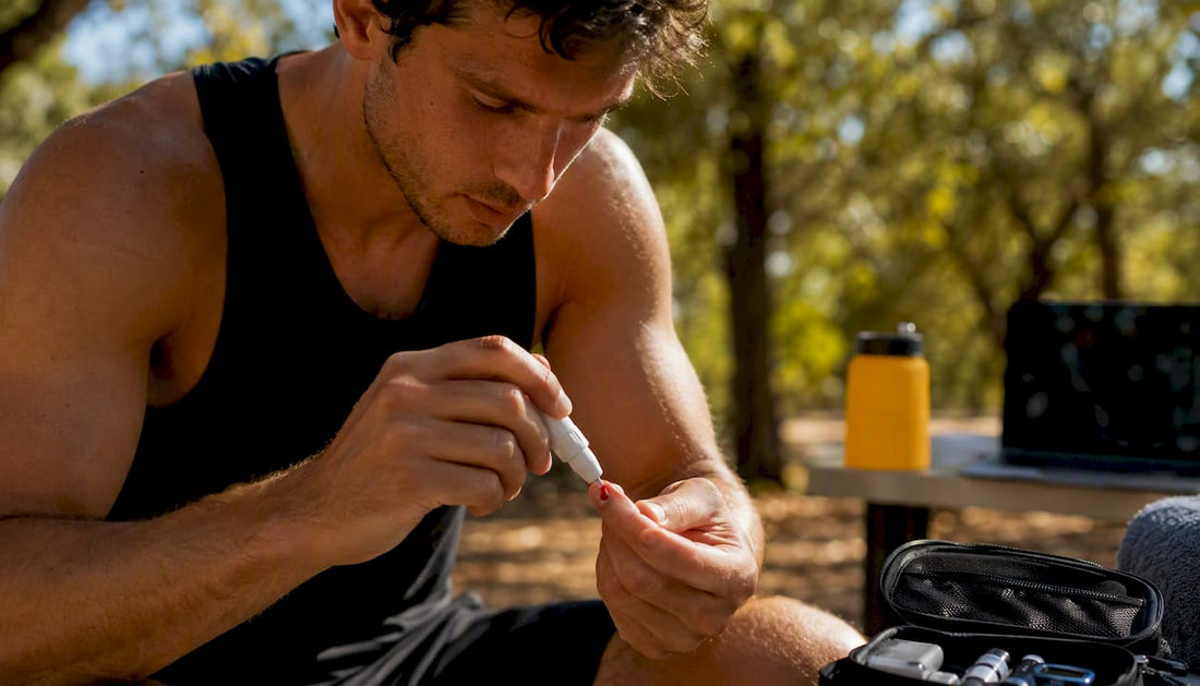 Athlete sampling blood for biomarker testing