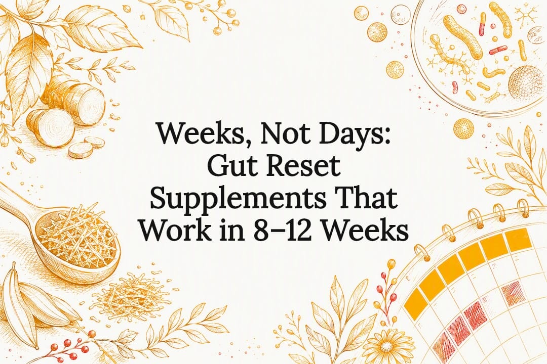 Gut reset title card with botanical sketches