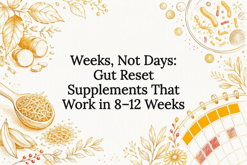 Gut reset title card with botanical sketches