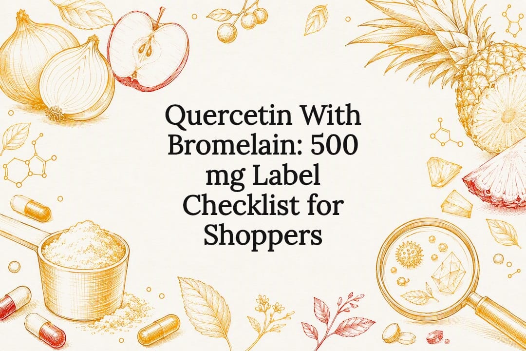 Quercetin bromelain label checklist title card