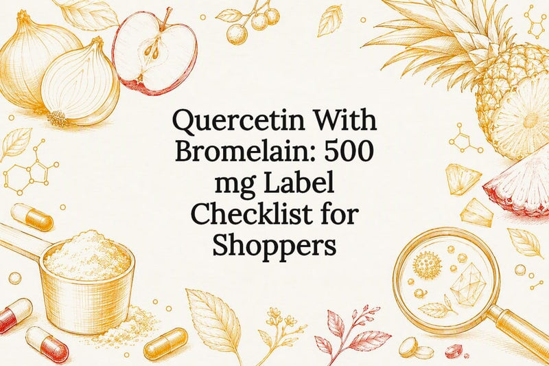Quercetin bromelain label checklist title card