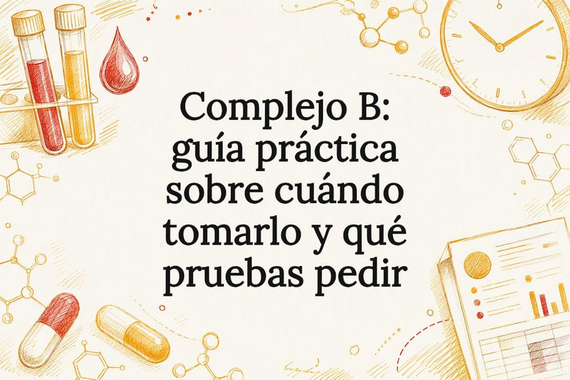 Tarjeta ilustrada con una guía práctica sobre el complejo B