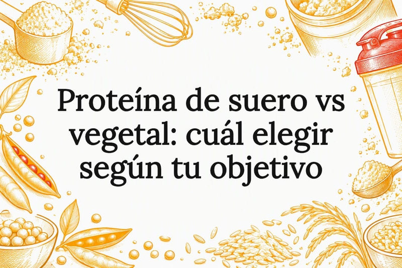 Tarjeta ilustrada sobre proteínas de suero y vegetales