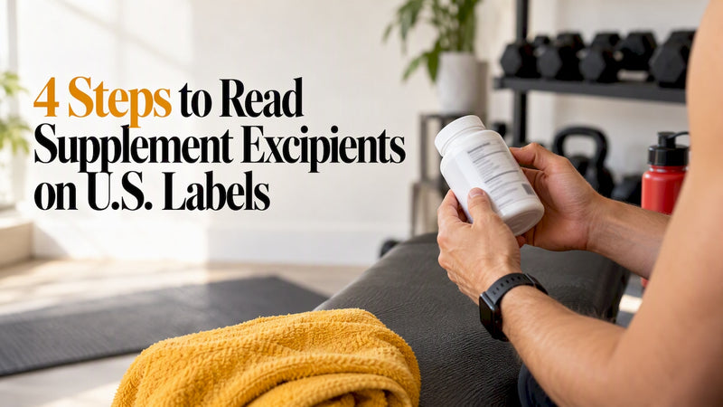 Hands inspecting a supplement bottle label