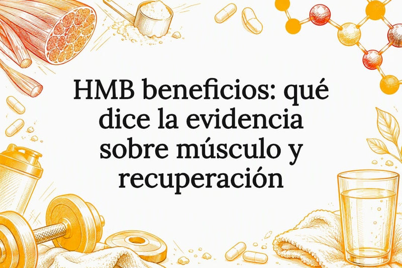 Tarjeta ilustrativa sobre HMB, músculo y recuperación