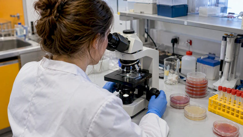 Microbiologist examining a bacterial culture
