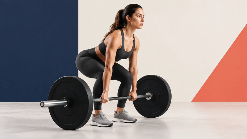 Recreational lifter performing a controlled barbell deadlift in a clean modern gym