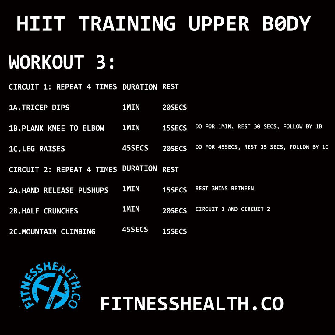 HIIT Training Workout 3 Upper Body - Fitness Health 